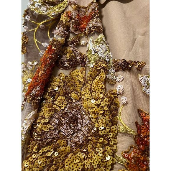 Helsi Women's Gold Sequin Floral Appliqué Kristen Mini Cocktail Dress Large NWOT - Picture 5 of 10